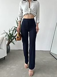 önü biyeli siyah pantolon